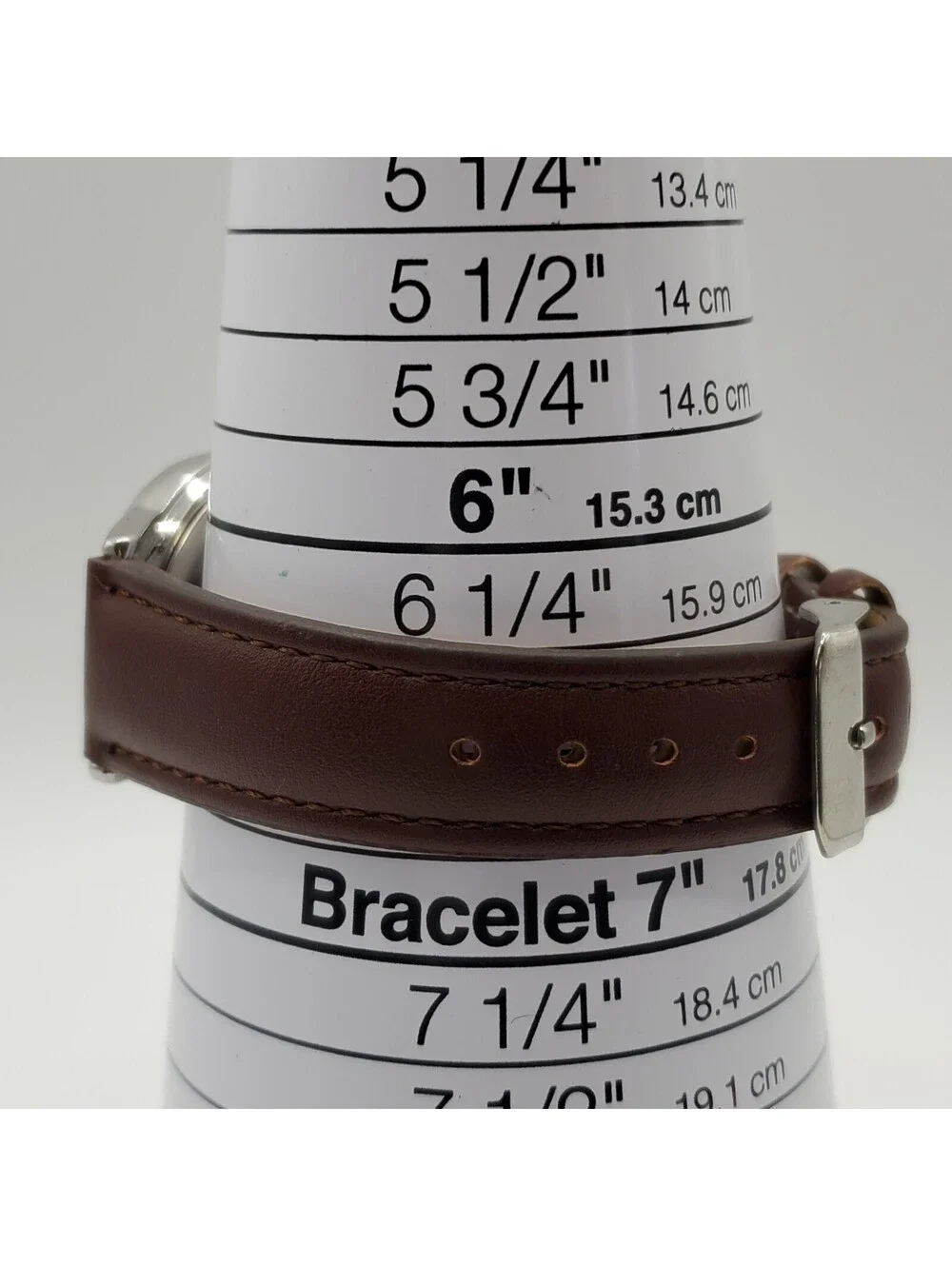 Unbranded Quartz Womens Watch 33mm Silver Tone Brown Leather Band New Battery
